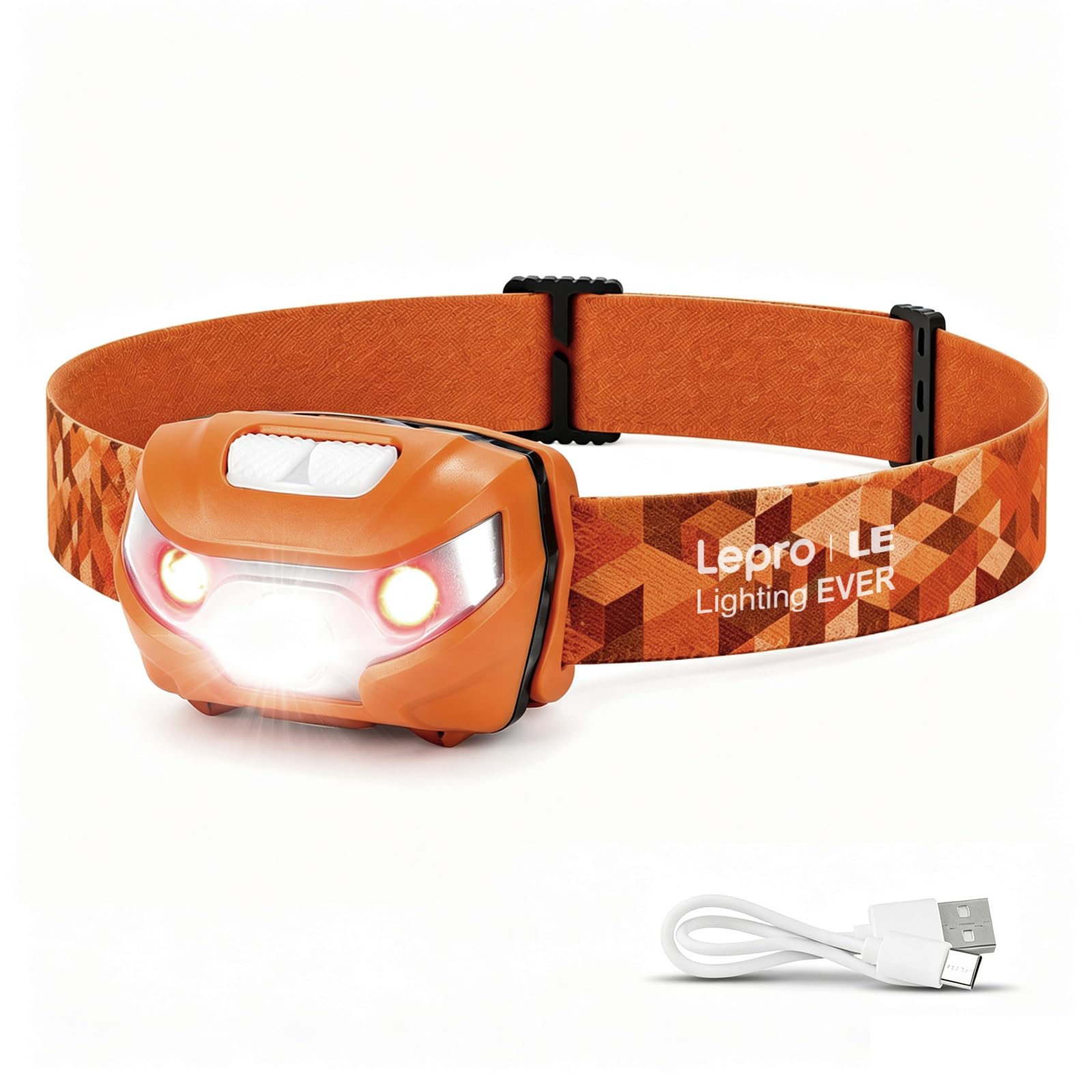 Lepro Linterna Frontal LED USB Recargable, 5 Modos con Luz Rojo, Pack de 1