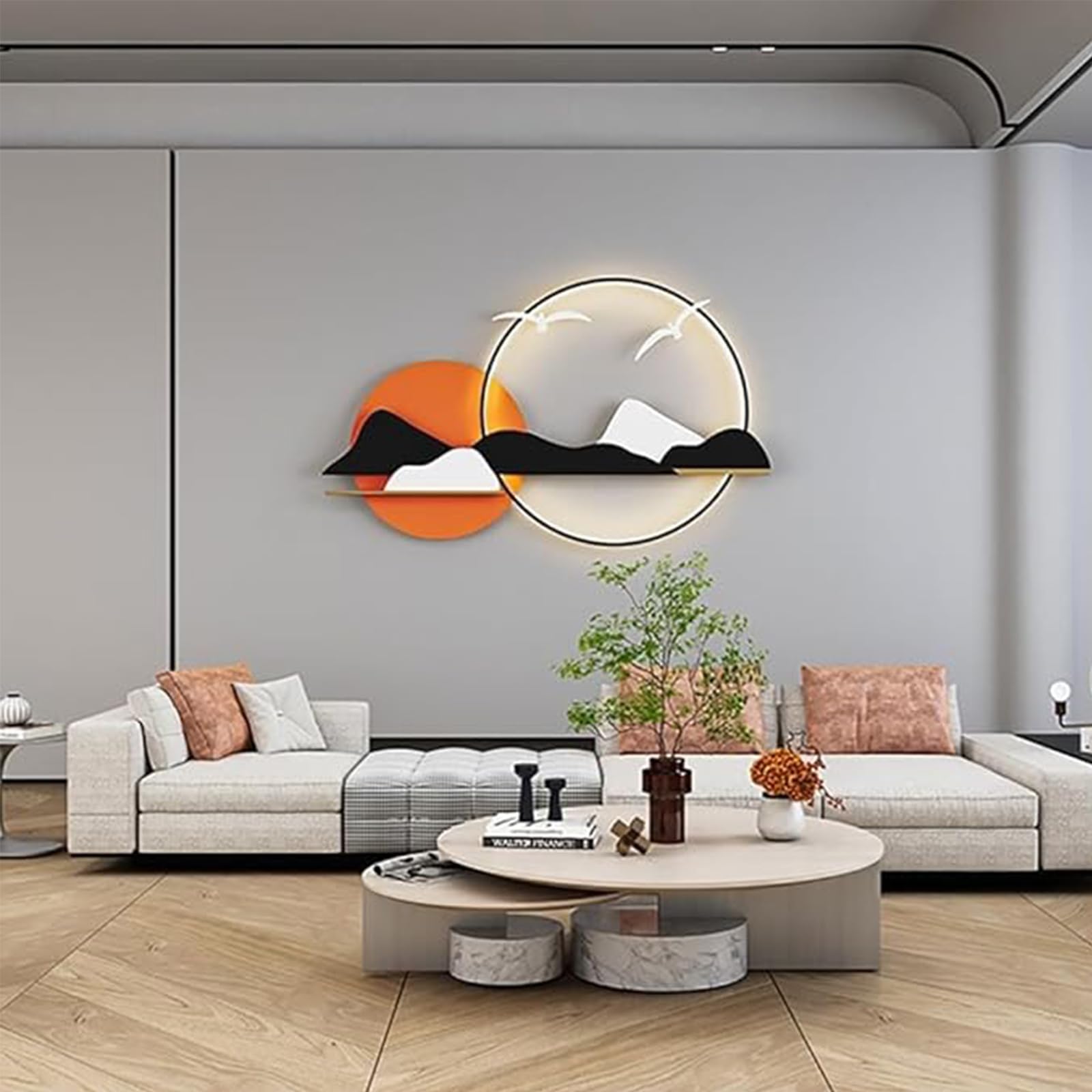 XIAOLZSL Round Led Wall Sconce Creative Art Wall,Modern Picture Wall Light Unique Wall Sconce Chinese Creative Landscape Mural Sconce Lamp for Home Living Room Study Bedroom Decor
