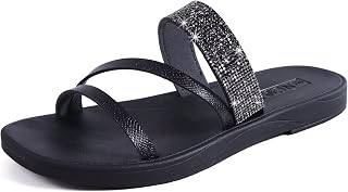 ONCAI Women's Slide Sandals Trendy Square Summer Flat Dressy Sandals for Women 2025 Cross Strappy Open Split-Toe Ring with Slip-on Rubber Soles