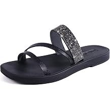 ONCAI Womens Slide Sandals Trendy Square Summer Flat Dressy Sandals for Women 2025 Cross Strappy Open Split-Toe Ring with Slip-on Rubber Soles