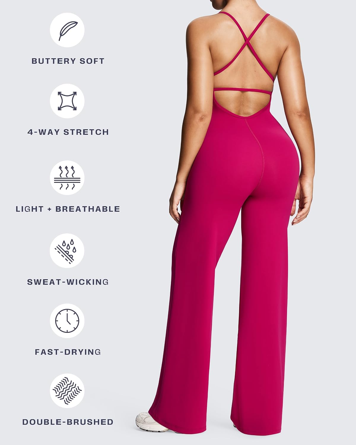Aoxjox Workout Athlenza Jumpsuit for Women Straight Leg Cross Back One Piece Lumastretch™ Gym Yoga Sports Bras Jumpsuits