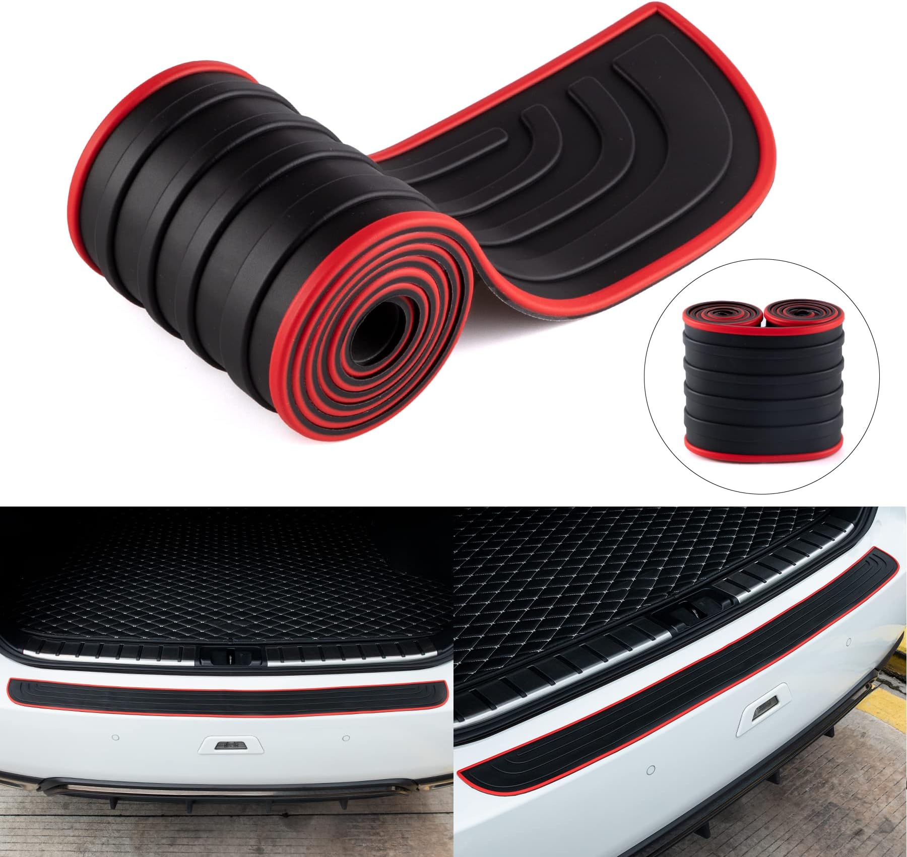 SINGARO Car Rear Bumper Protector, 35.5inch x2.75inch Car/SUV Universal Rubber Anti-Scratch Trunk Exterior Accessories(Red Border)