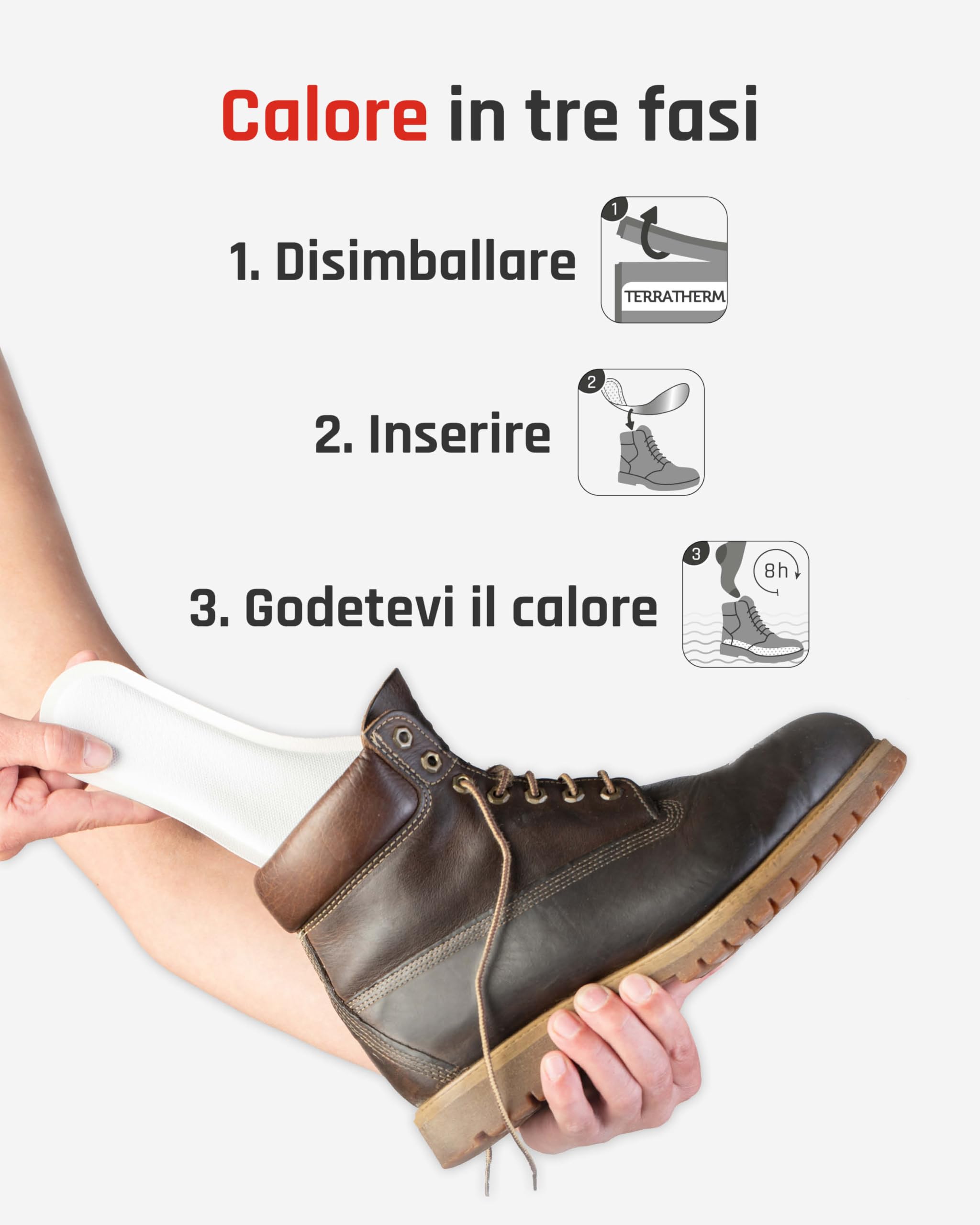 Terratherm Solette riscaldanti - attivato dall’aria - per 8 ore die calore per i piedi - 5, 10 o 30 paia - scaldapiedi per scarpe - suole riscaldanti con 100% calora naturale