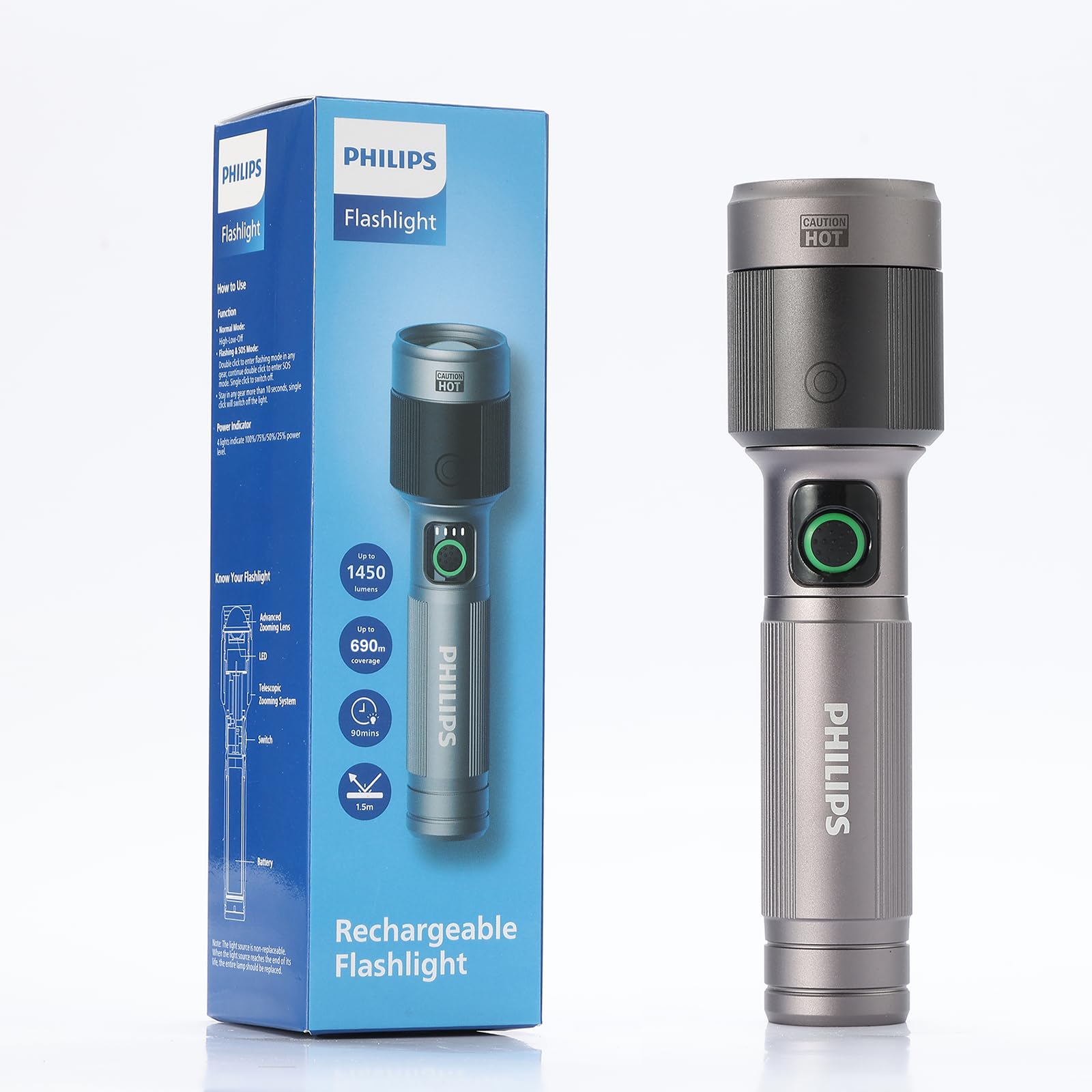 Philips 30W Torch Light - Rechargeable Zoom Flashlight -1