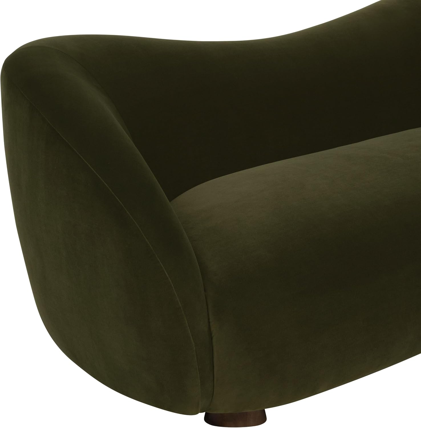 SAFAVIEH Couture - Jocelyne Sofa - Modern Curved Design - Dark Green Velvet & Walnut - Ideal for Living Room, Family Room, 85" W x 36.8" D x 30" H (SFV7519B)