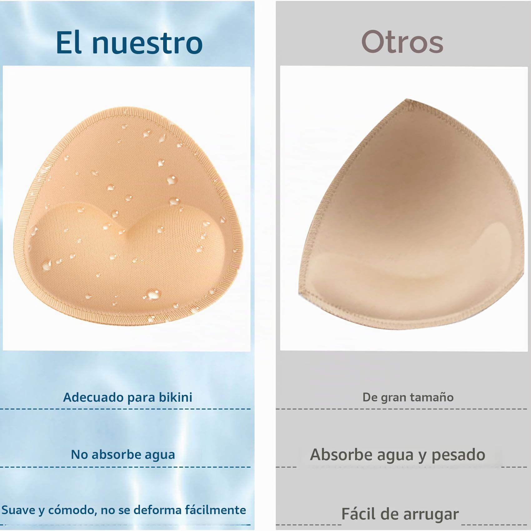 Nimiah 2 pares de almohadillas impermeables para brasier de traje de baño, insertos de brasier push up para mujer, acolchado cosido para bikini, brasier deportivo