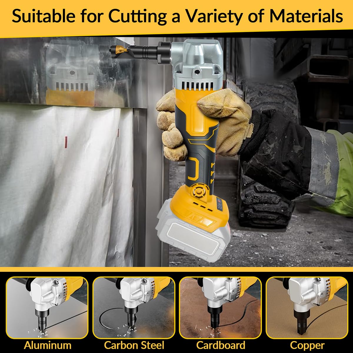 Nibbler de metal inalámbrico compatible con batería DeWalt de 20 V, 3 velocidades ajustables, cabezal giratorio de 360°, tijeras de metal para cortar acero inoxidable, aluminio (sin batería)