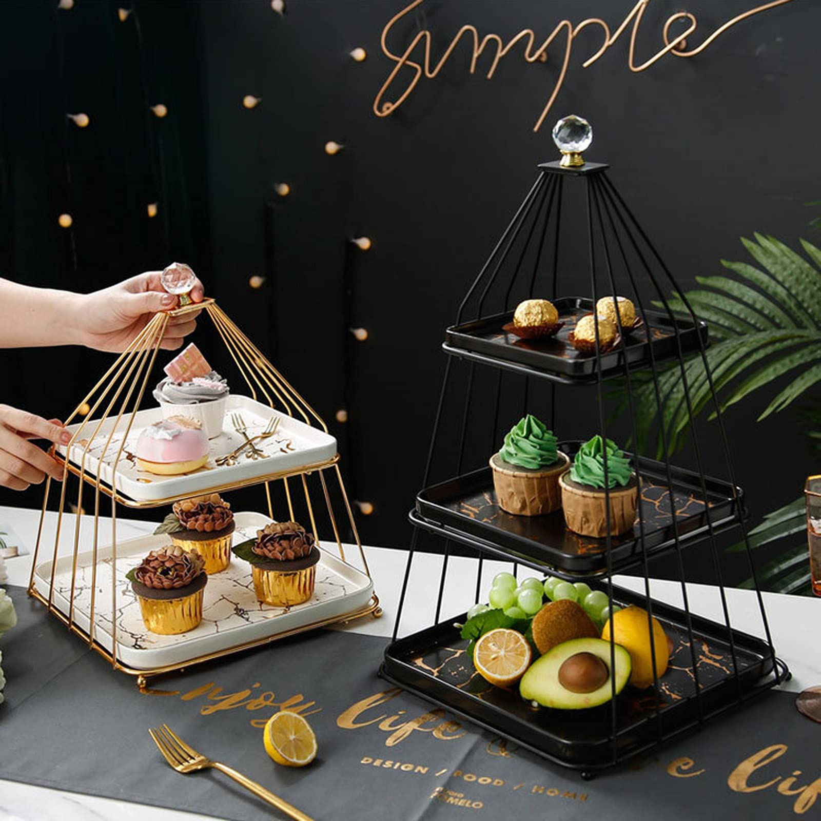 Présentoir à Gâteau Stand de gâteau en céramique à 3 couches avec poignées de luxe Lumière Luxe d'après-midi Tea Dessert Table De Mariage Fête De Mariage Gâteau Stand Passserie Plateau Stand de Gâteau