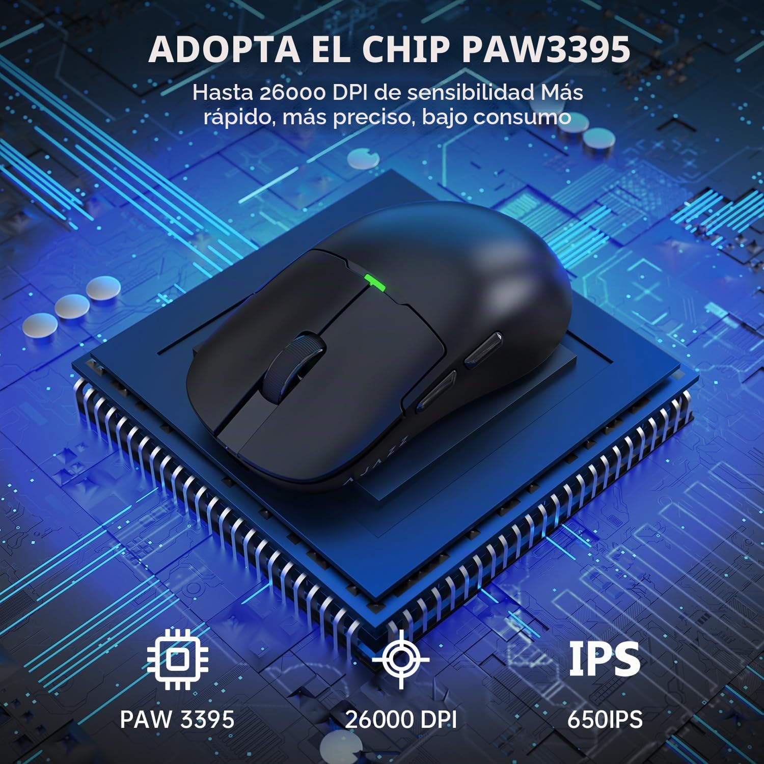 AJAZZ AJ159P Superlight Ratón de Juego Inalámbrico con Muelle de Carga Magnética, Ultra Luz 56G, Pixart Paw3395 Sensor, 26000 DPI, 2.4GHz/USB-C Cableado, 6 Botones Programables, para PC/Mac (Negro)