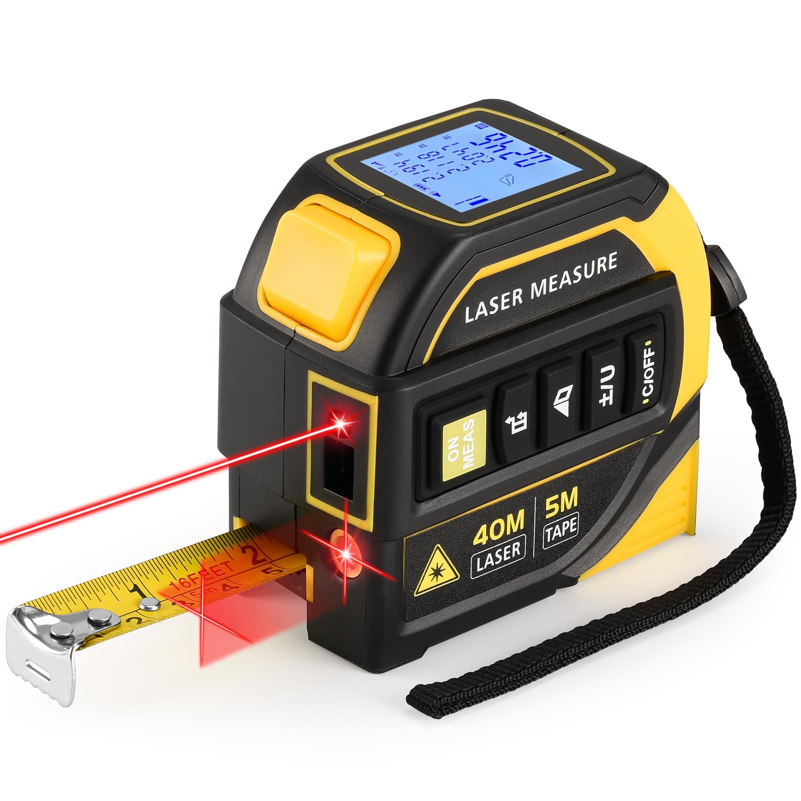 4-in-1 Laser Tape Measure - Class 2, 40M Laser Distance Meter | 5M Tape | Cross-Line Level | Dual-Axis Angle, ±2mm High Precision, LCD Display, for Construction Measuring, DIY & Home Improvement