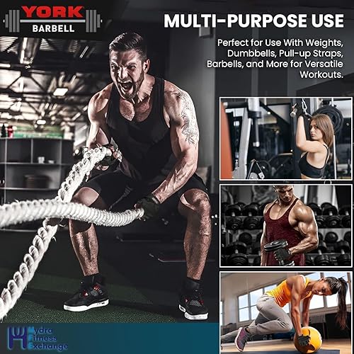 Vista 3 de York Barbell - Guantes de levantamiento de pesas, piel de cabra, agarre antideslizante, palma acolchada, correa de soporte para la muñeca, espalda