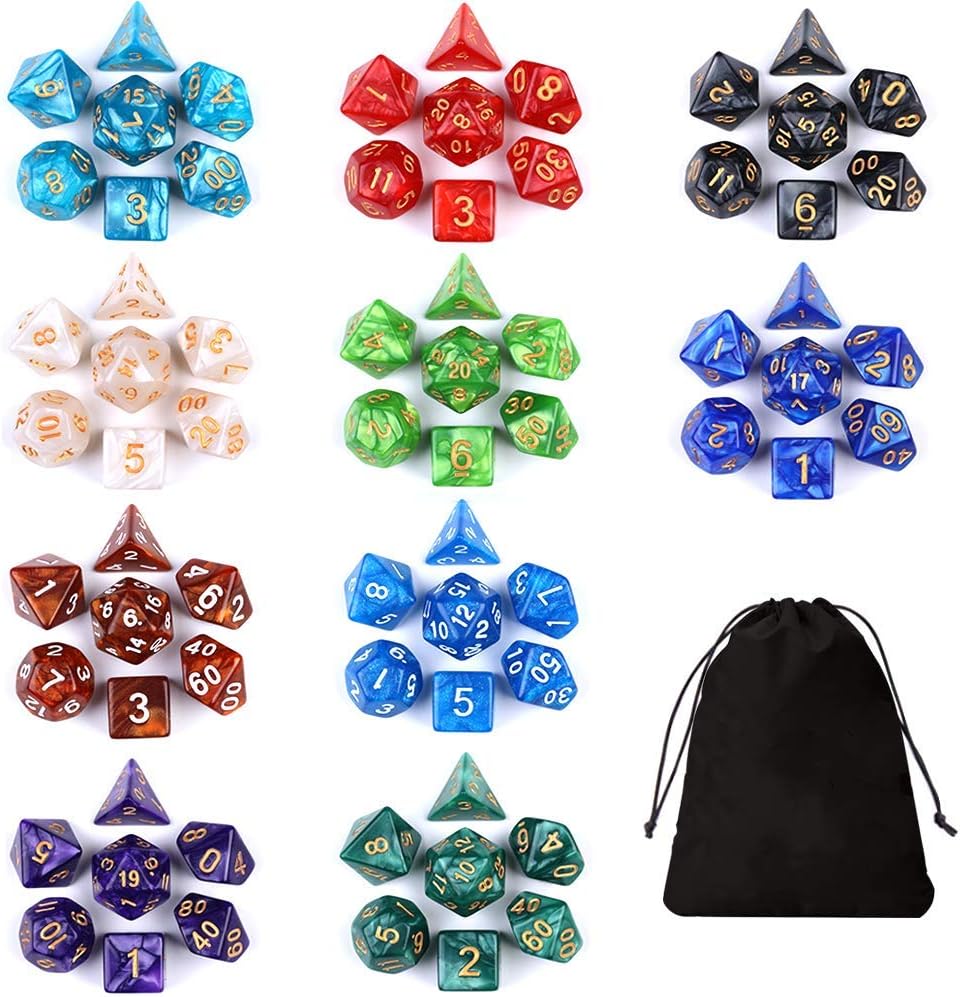 DND Dice Set D&D of 70 Pieces Polyhedral DND Dice for DND RPG MTG and Other Table Games with Dice Bag, 10 Colors