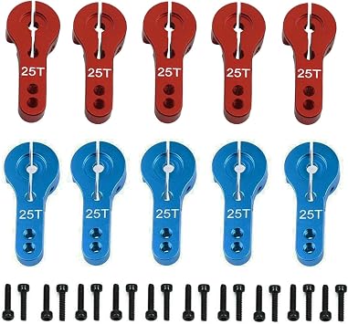 ShareGoo 10PCS 25T Aluminum Servo Horns M3 Threads Metal Steering Arm Compatible with RC Car Truck Buggy Airplane-Blue,Red
