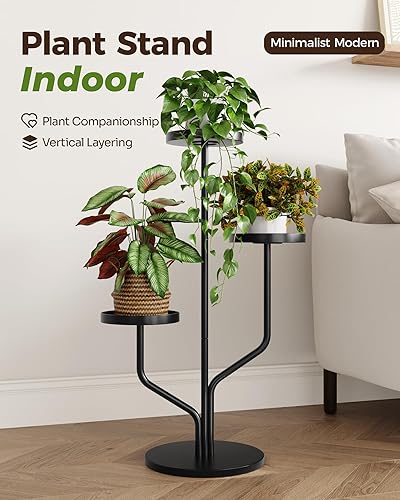 Miniatura 3 de Bamworld - Soporte de plantas de 3 niveles para interior y exterior, estante de metal para múltiples macetas, soporte alto para flores para sala de