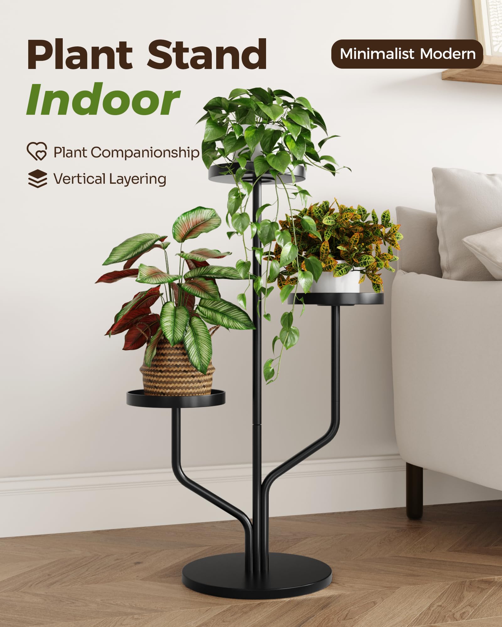 Bamworld Plant Stand Indoor 3-Tier Metal Plant Shelf for Multiple Plants Corner Tall Flower Stand for Living Room Balcony Garden - Image 3
