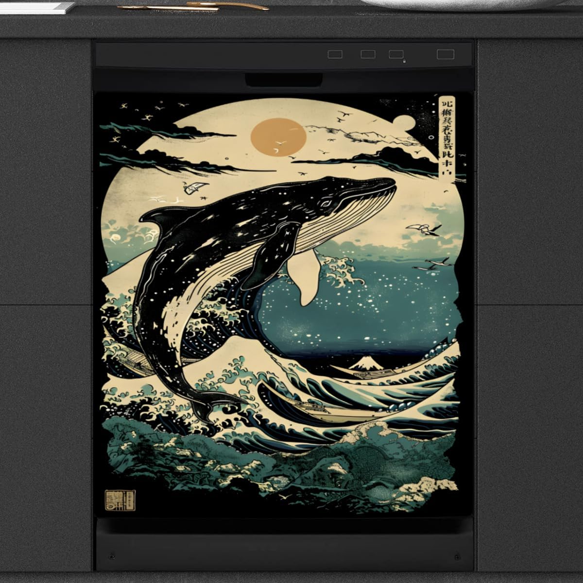 Ocean Whale Seagull Dishwasher Magnet Cover Reusable Decorative Magnetic Door Cover Dishwasher Covers for The Front Magnetic Kitchen Refrigerator Appliance Decor 23 x 26 Inches