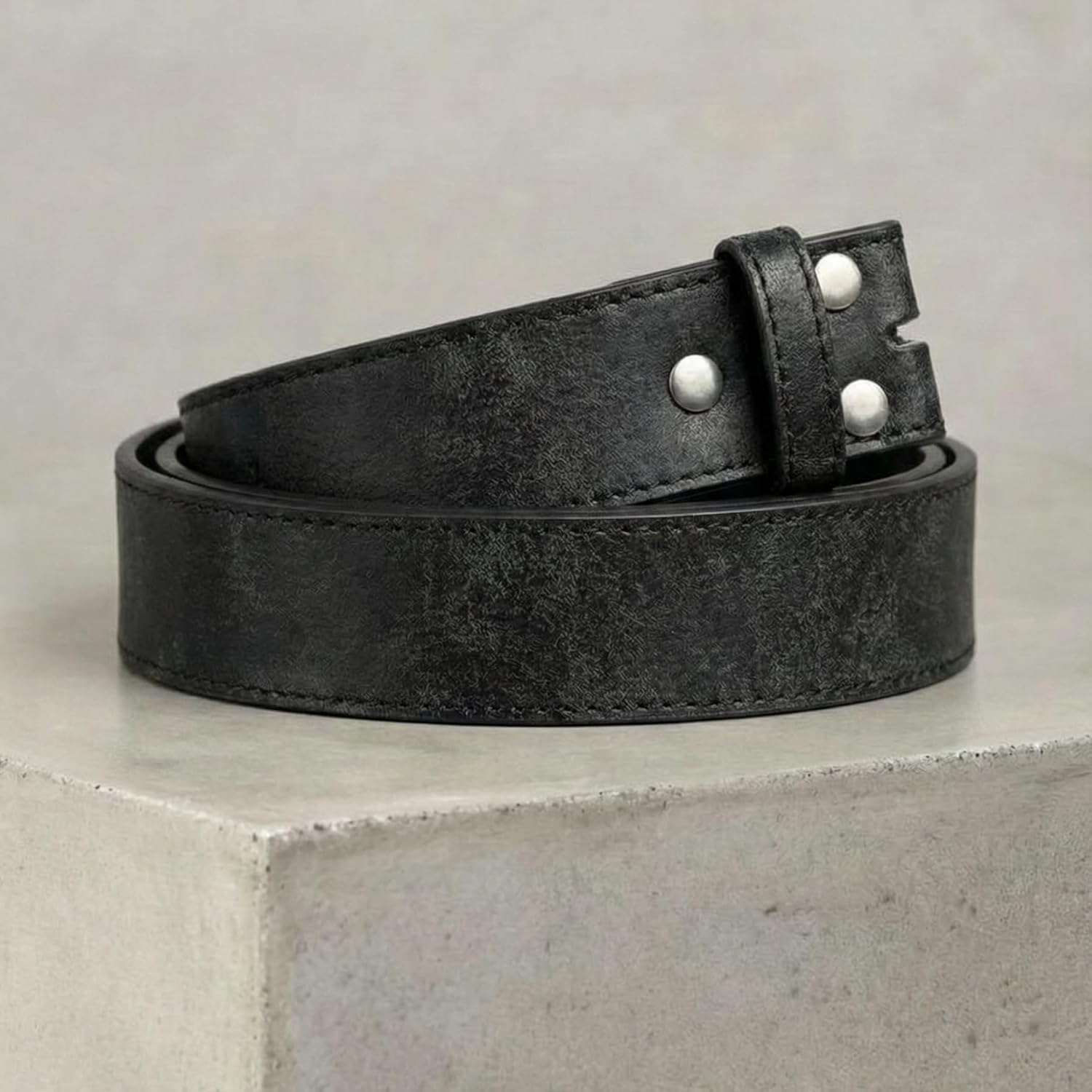 BC Belts Leather Belt Strap with Vintage Distressed Texture 1.5" Wide with Snaps and without Buckle - Image 2