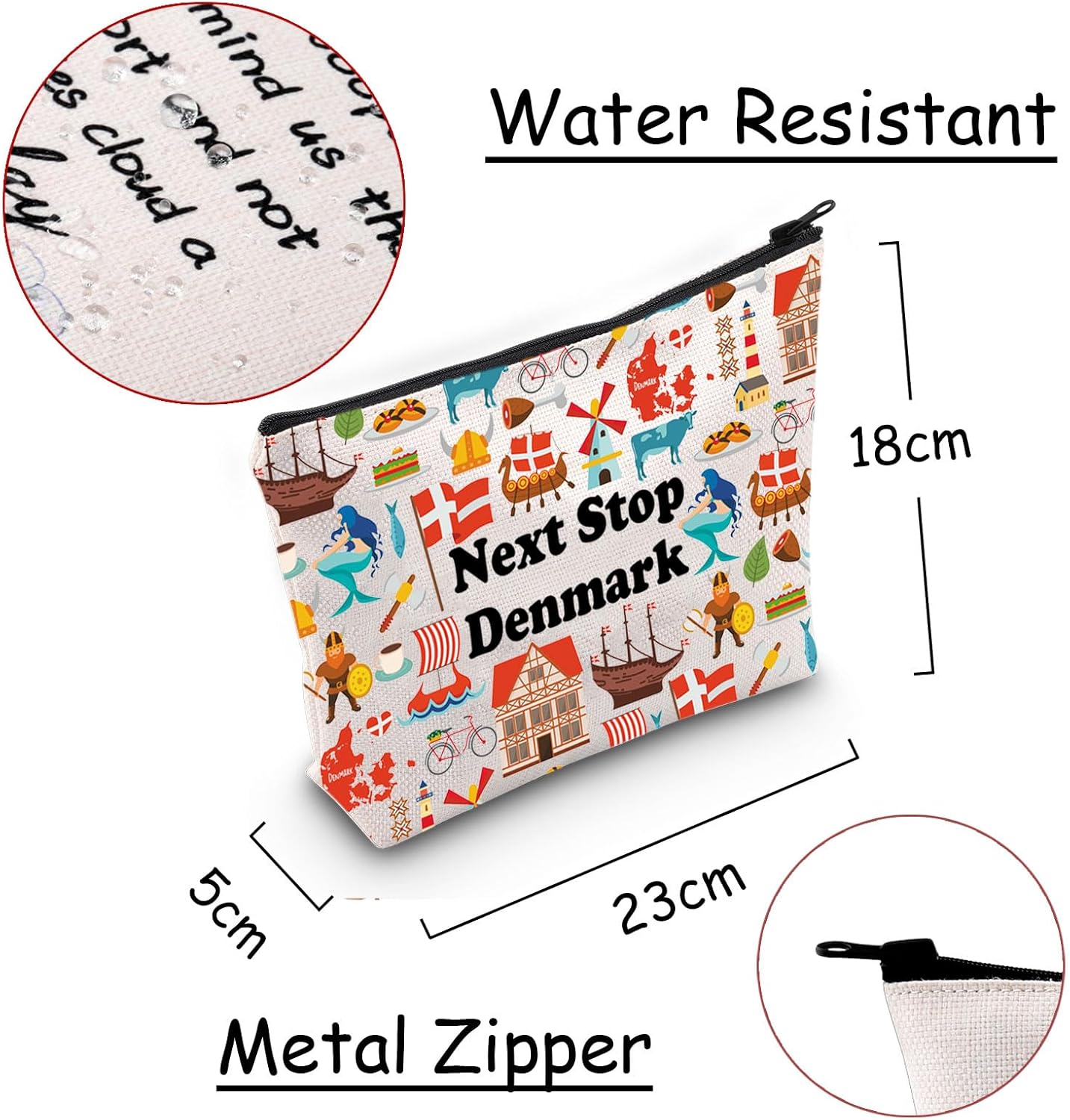 JXGZSO Denmark Travel Gift Next Stop Denmark Cosmetic Bag Traveler Gift Denmark Vacation Makeup Bag Danish landmark Trip Gift - Image 2