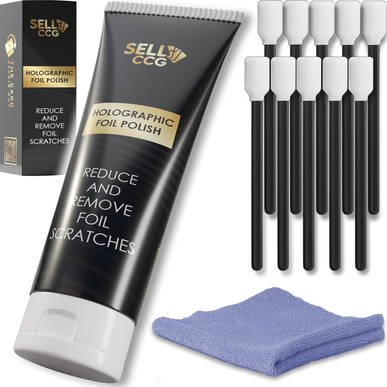 Trading Card Polish Kit for Holographic Foil Surface, Includes 10x Foam Applicators and Microfiber Cloth - Trading Card Repair Kit, Card Grading Kit