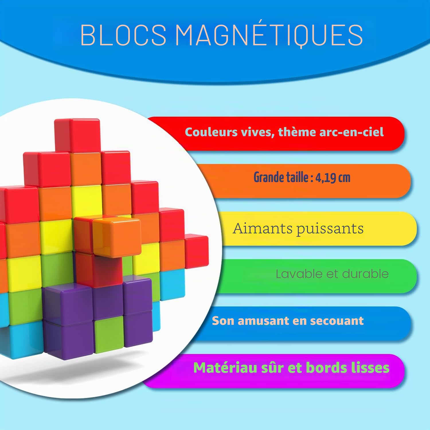 Pairez Toys Lot de 36 blocs de construction magnétiques de 1,65 pouces pour tout-petits, jouets sensoriels et Montessori pour garçons et filles de 1, 2, 3 ans