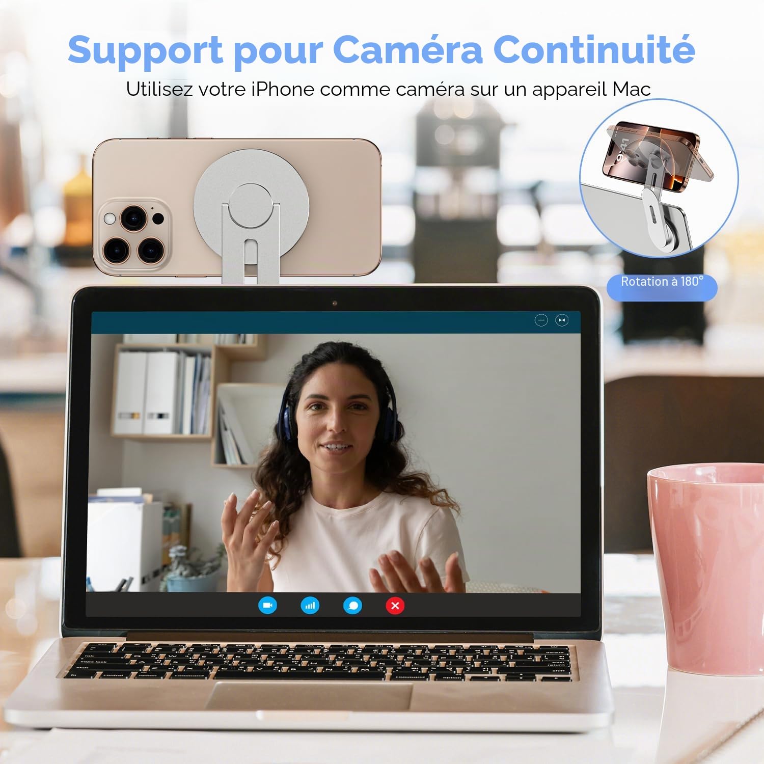 CloudValley Support Téléphone Magnétique pour Ordinateur Portable, Caméra de Continuité 3D Réglable pour iPhone Mag et Tous Les Téléphones, Holder Oliable pour Tesla, PC et Moniteur de Gym, Argent