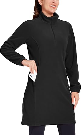 Willit Womens Fleece Dress Sweatshirt Thermal Long Pullover Polar Winter Dress with Pocket