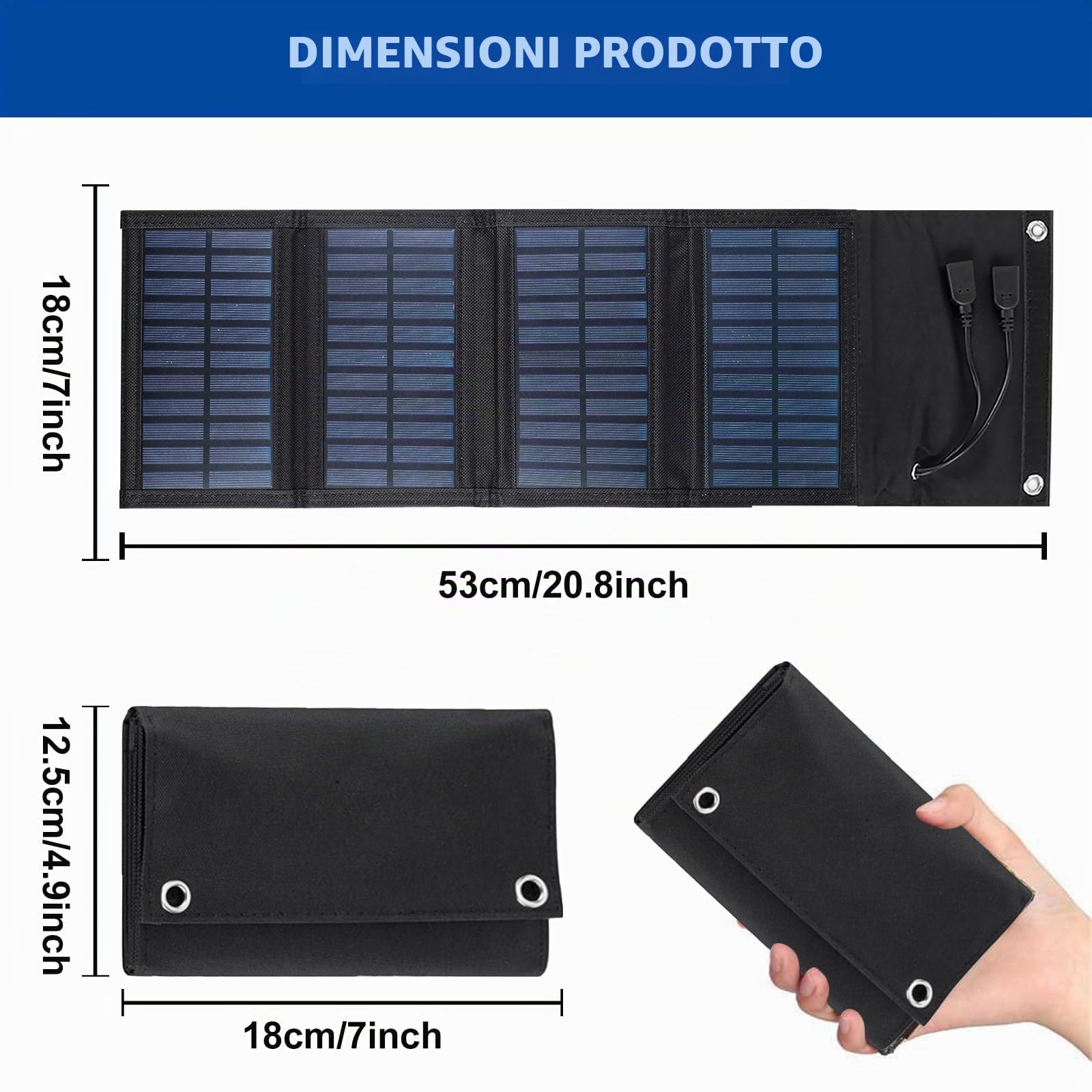 BYZESTY Pannello Solare Portatile 10W - Caricabatterie Solare Pieghevole 5V 2USB Pannello Solari Impermeabile, Pannello Solare Pieghevole Powerbank per Telefono, Attività all'Aperto, Campeggio