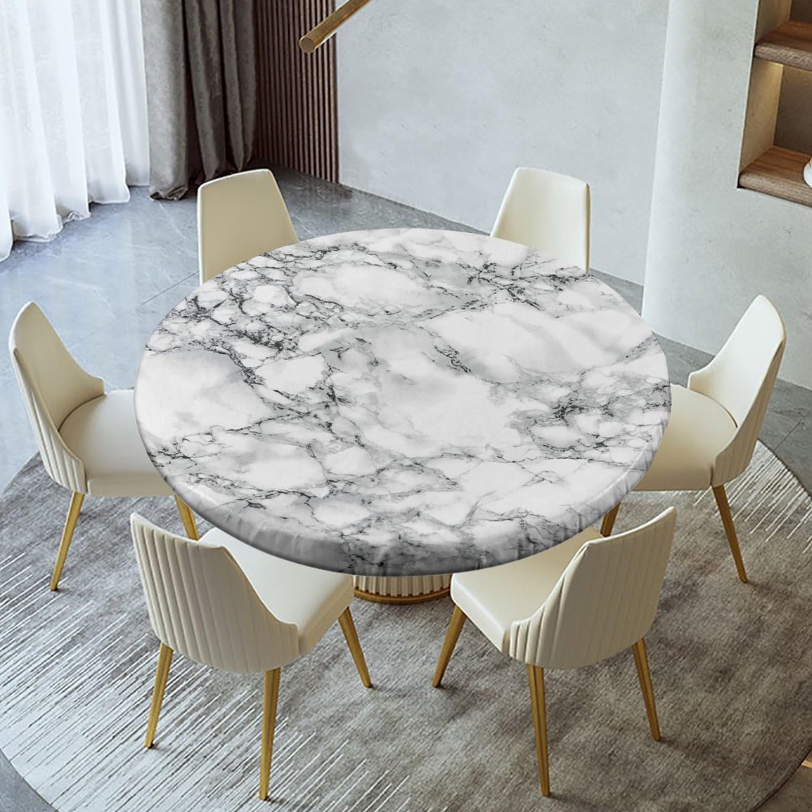 igoga sports Fitted Tablecloth Round, Elastic Edge Table Covers - Indoor Kitchen Dinning Room or Outdoor Picnic Party Dining Tables Decoration Fits Tables Up to 48''-52'' Diameter, Marble B