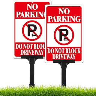 2 PC No Parking Do Not Block Driveway Sign with Adjustable Height Stake Set