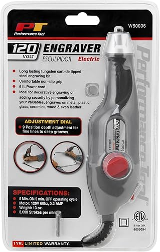 Miniatura 3 de Performance Tool W50036 120V pluma de grabado de grabado eléctrico con dial de ajuste, accesorio perfecto para manualidades, herramienta de tallado