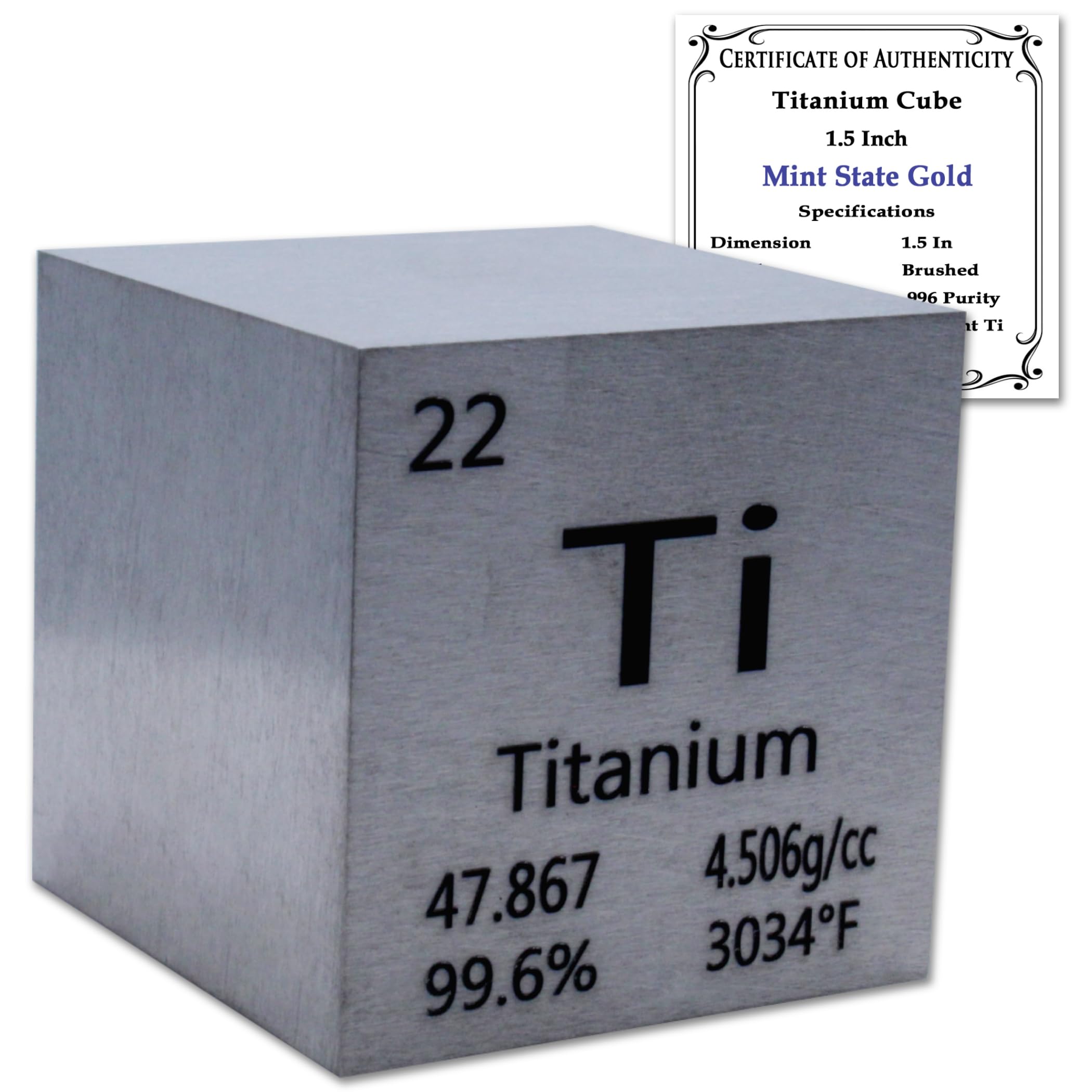 99.6% Pure 1.5" Inch Titanium Cube - Element Design with Certificate of Authenticity
