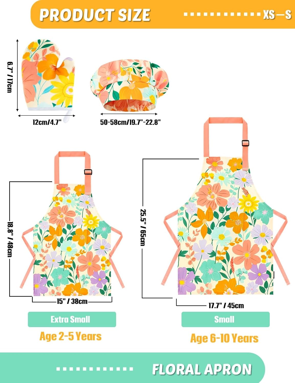 WERNNSAI Kids Apron Set for Girls Boys - Art Cooking Apron with Hat Oven Mittens image 3