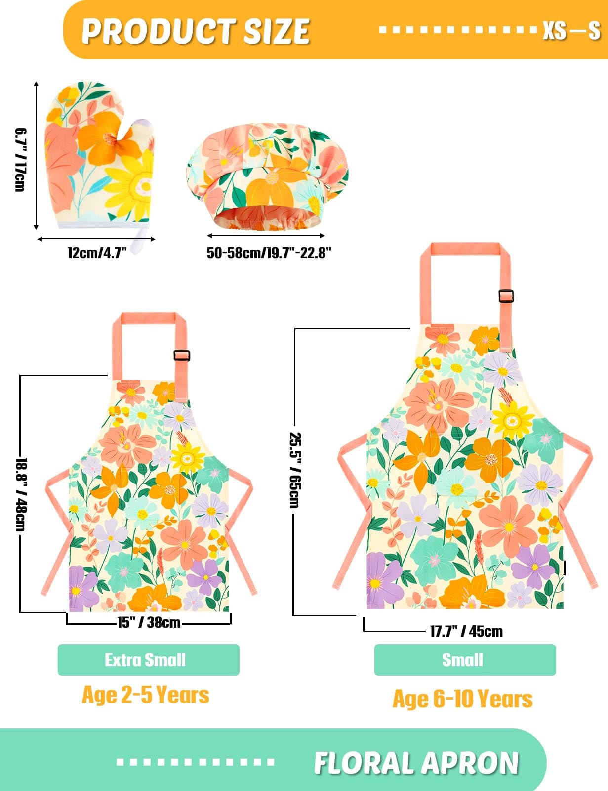 WERNNSAI Floral Kids Apron Set for Girls - Image 3