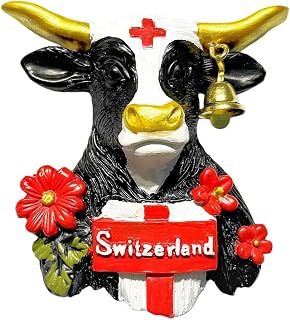 Swiss Alps Cow with Bell Switzerland Tourism Tourist Travel Gift Souvenir 3D Resin Decorative Refrigerator Fridge Magnet Sticker Craft Home Kitchen Decoration