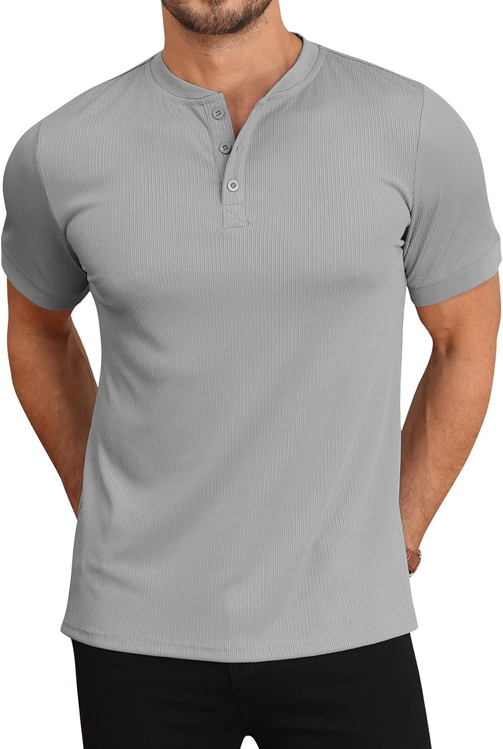 Men’s Short Sleeve Henley Shirts Ribbed Stretchy T-Shirts Button Down Tee Casual Basic Tops