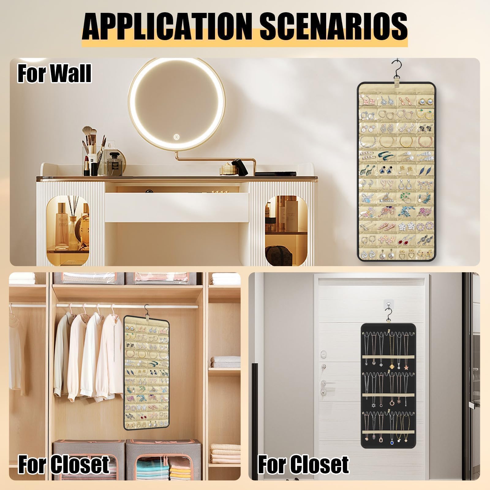 Linkstyle Organizer per Gioielli Appeso, Storage Doppia Faccia per Gioielli, Supporto Orecchini, Collana, Anello, Bracciale