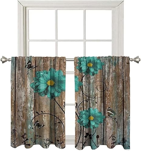 Miniatura 19 de Cortinas cortas de 24 pulgadas de largo, cortina de oscurecimiento de habitación para cocina, baño, dormitorio, estilo rústico, girasol, tela con