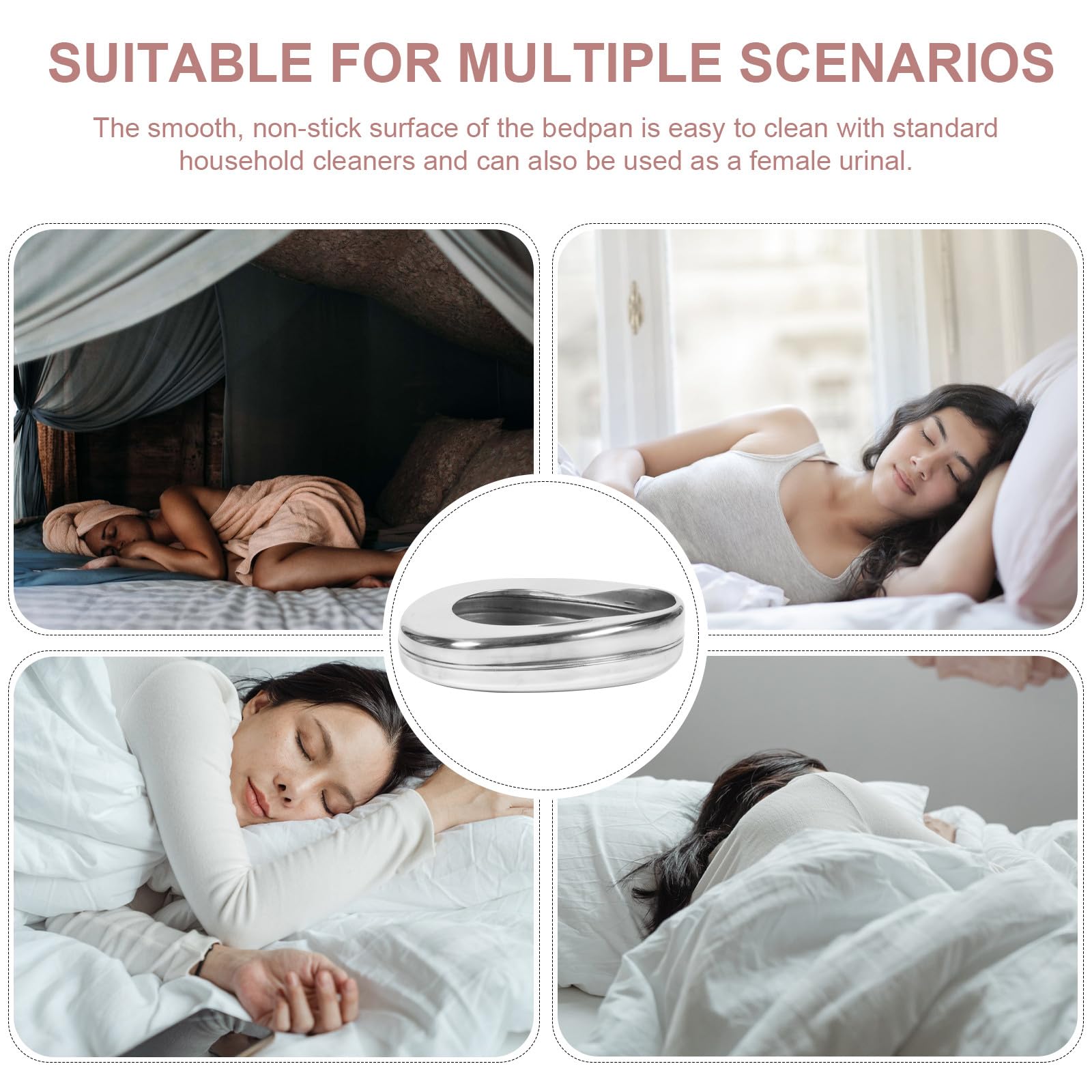 1pieza Orinal Portátil de Acero Inoxidable para Adultos Orinal y Horizontal Cama para Pacientes Encamados Asiento Cómodo y Fácil de Limpiar para Cuidado Casa