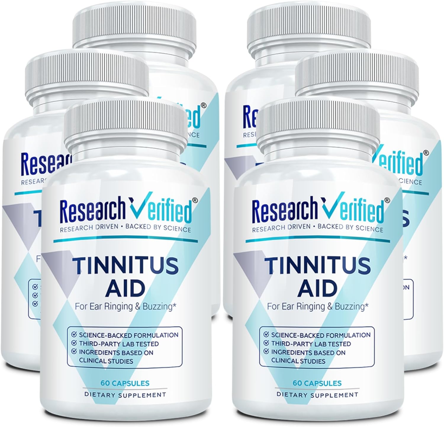 Research Verified Tinnitus Aid - Lessen Internal Ringing - Ginkgo Biloba, Vitamin C, Full Spectrum B Complex Blend, Magnesium - 6 Month Supply - Vegan - Made in The USA