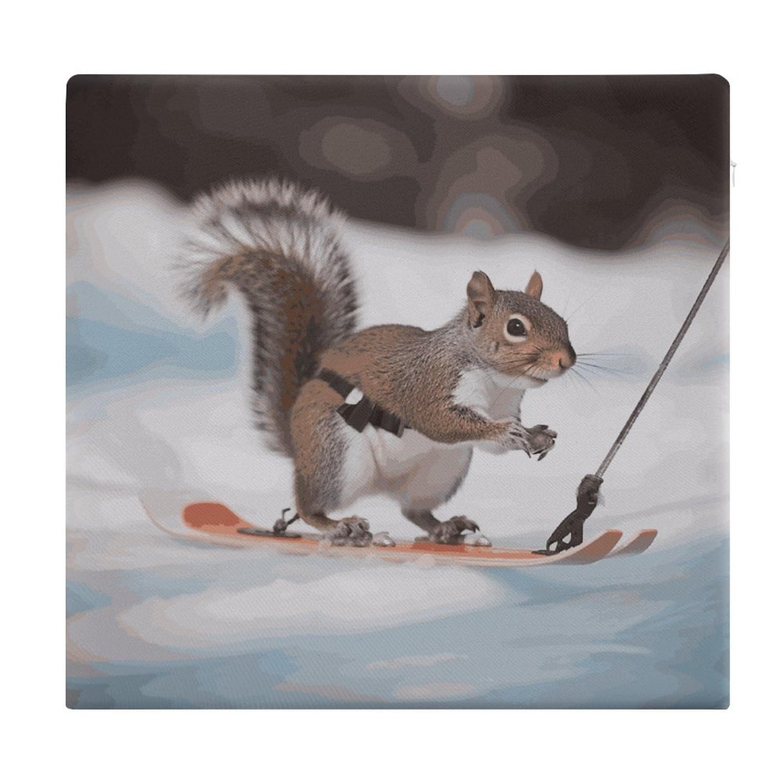LDGSUPH Ski Squirrel Seat Cushion Office Chair Cushion Square Cushion Cushion Cushion Soft Floor Cushion Comfortable Couch Cushion Support Memory Foam Chair Pad for Home Travel Car