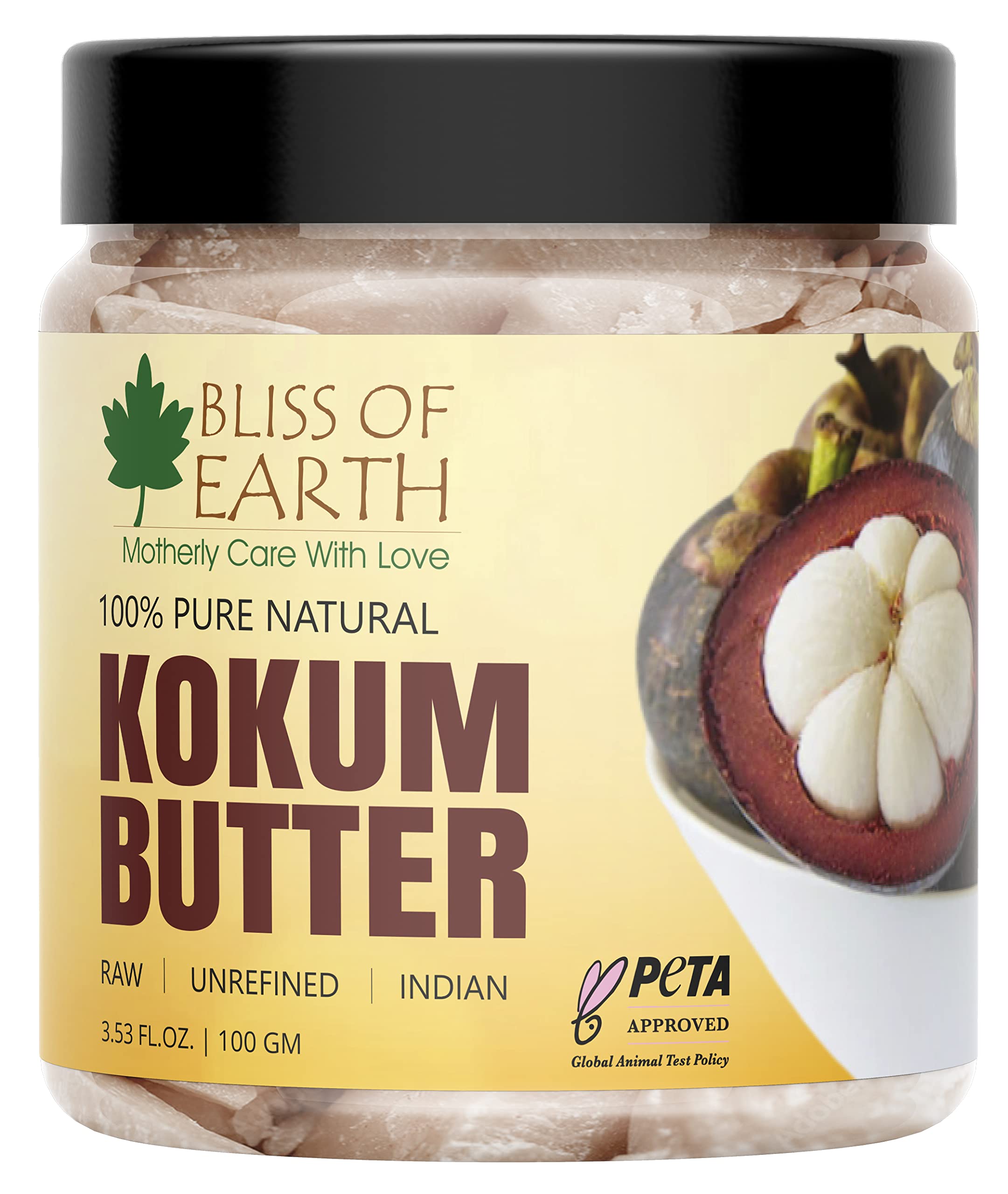 Bliss of Earth Kokum Butter Raw Organic Unrefined Moisturizer for Skin, Stretch Marks, & Scars, Kokum Butter for Hair, Body & Lips, Heals & Soothes Damaged Skin & Burns – 100g