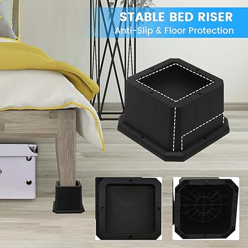 Miniatura 4 de MYMULIKE Elevadores de cama de 2 pulgadas, elevadores de muebles, bloques de elevador de cama de alta resistencia para elevación de muebles de sofá,