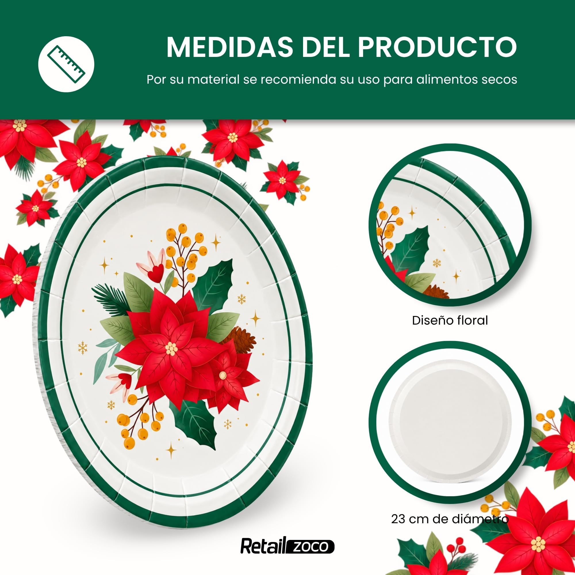 Platos de cartón, Platos Desechables cartón, Diseño Floral, 12 Unidades - imagen 4