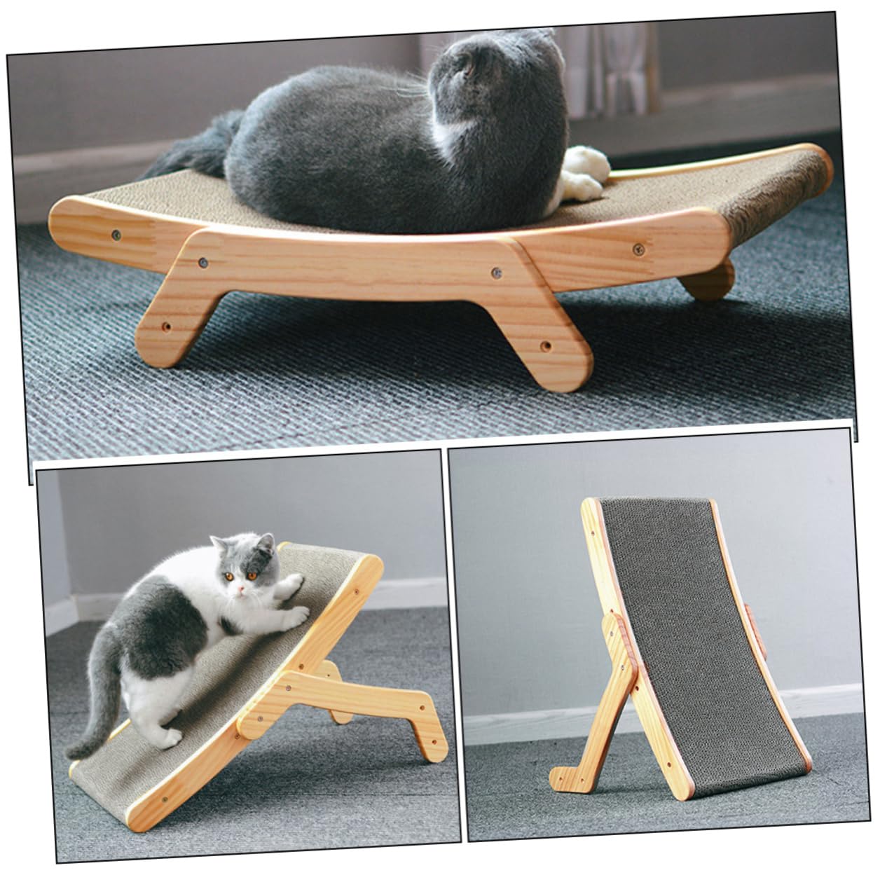 DOITOOL Rascador para Gatos de Madera y Cartón Ondulado Tabla de Moler Garras Juguete Rascador para Gatos Protector de Muebles para Uso en Interiores