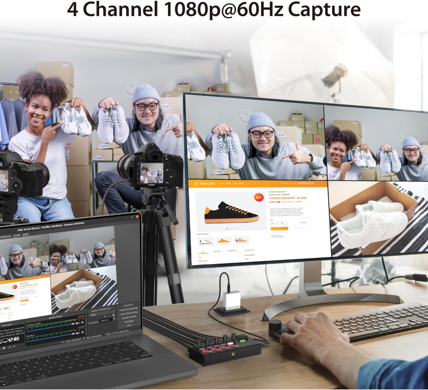 j5create All-in-One Live Streaming Station - Quad HDMI Capture, Audio Mixer, Video Switcher, Plug & Play, for Streaming, Video Conferencing, Teaching, Broadcasting (JVA08)