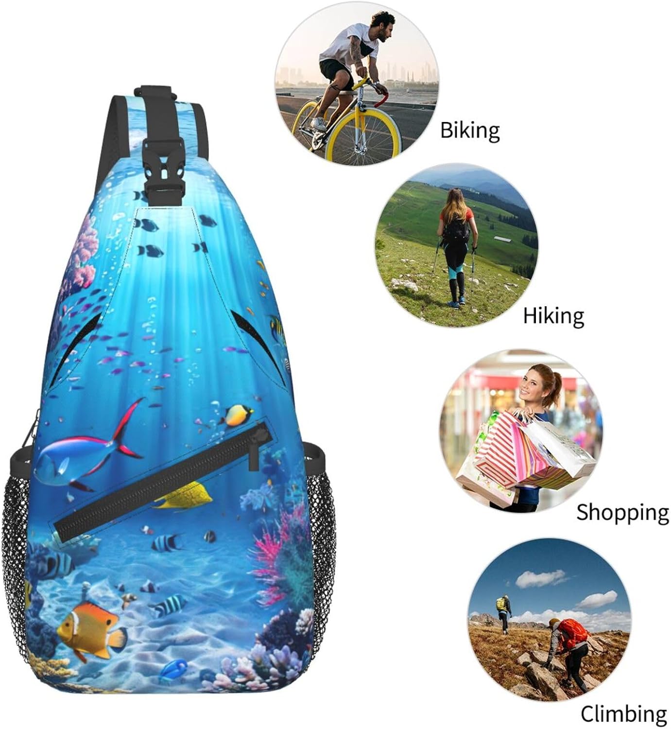 Durable Lightweight Colorful Ocean Theme Print Cross chest bag diagonally for Travel Commute Daily Use