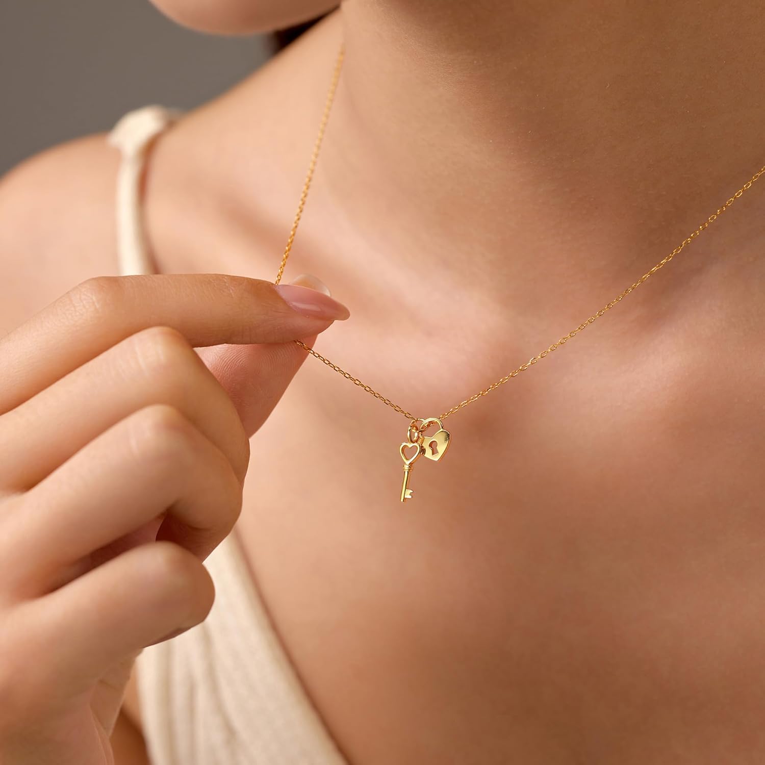 Heart Key Charm Necklace for Women,925 Sterling Silver Dainty Heart Lock Key Pendant Necklace to Daughter Mother 14k Gold Plated Cute Padlock Choker Chain Necklace for Wedding Birthday Valentine's Day - Image 5