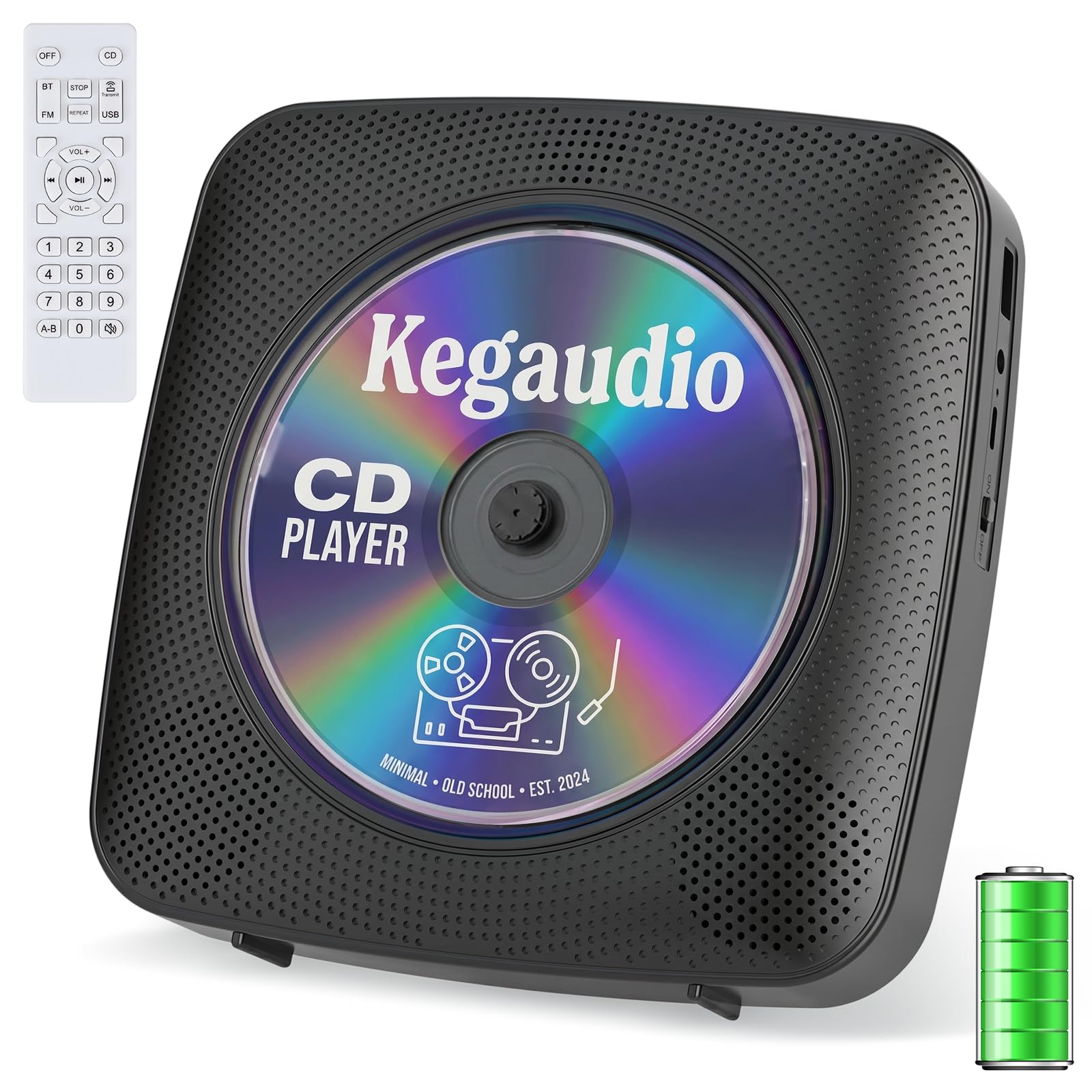 CD Player Portable Bluetooth Rechargeable: CD Players for Home with 1800mAh Kegaudio Desktop Wall CD Player with Speakers Dust Cover FM Radio USB AUX Jack Remote Control