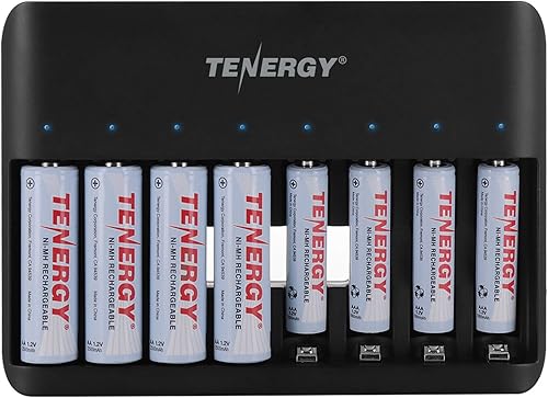 Miniatura 10 de Tenergy TN477U - Cargador rápido de 8 bahías con 8 baterías recargables AA Premium Pro