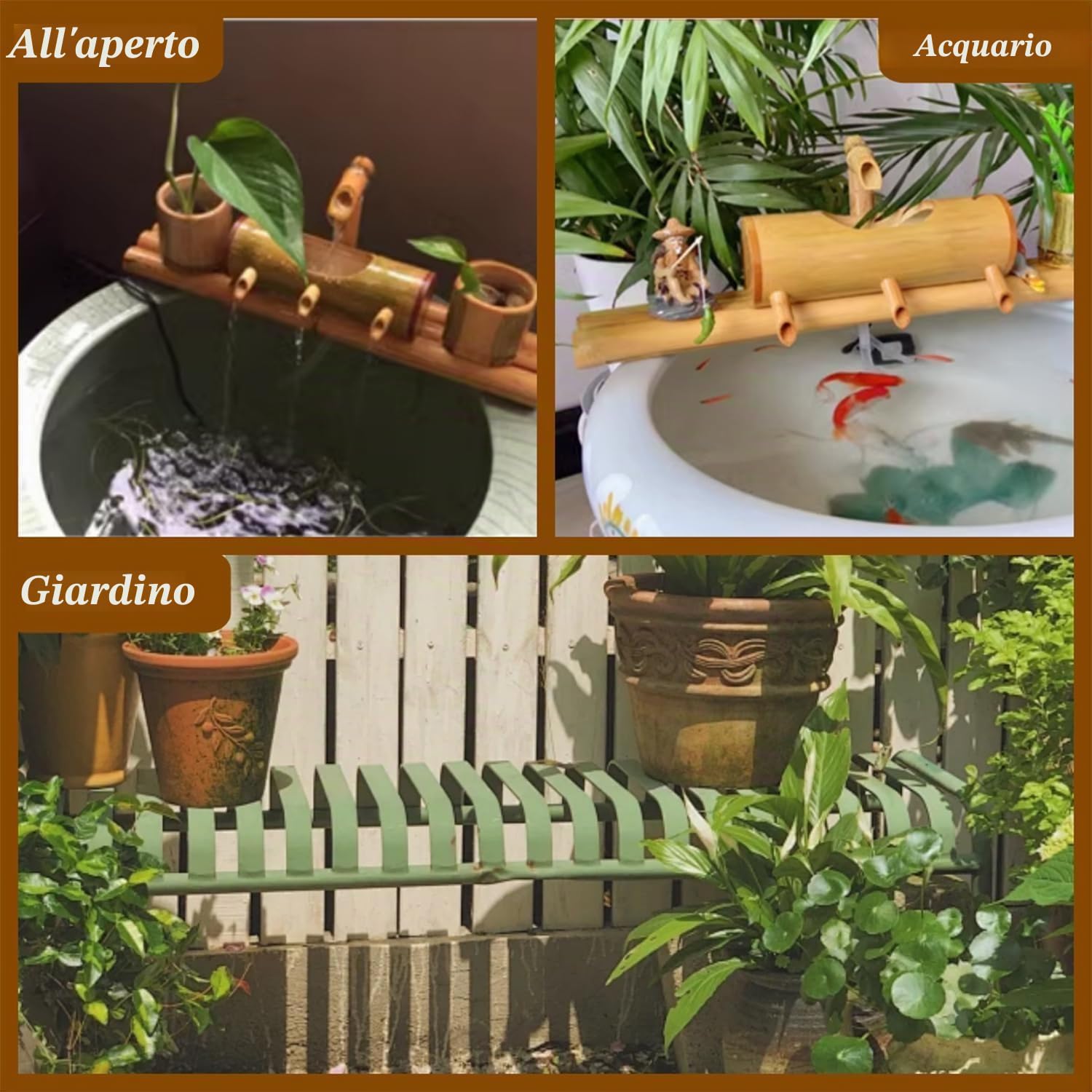 Fontana Ad Acqua in bambù da 45 Cm Ad Energia Solare per Giardino Esterno, Fontana Zen con 4 Uscite Dacqua, Perfetta per Patii E Laghetti - Tranquilla Fontana da Giardino